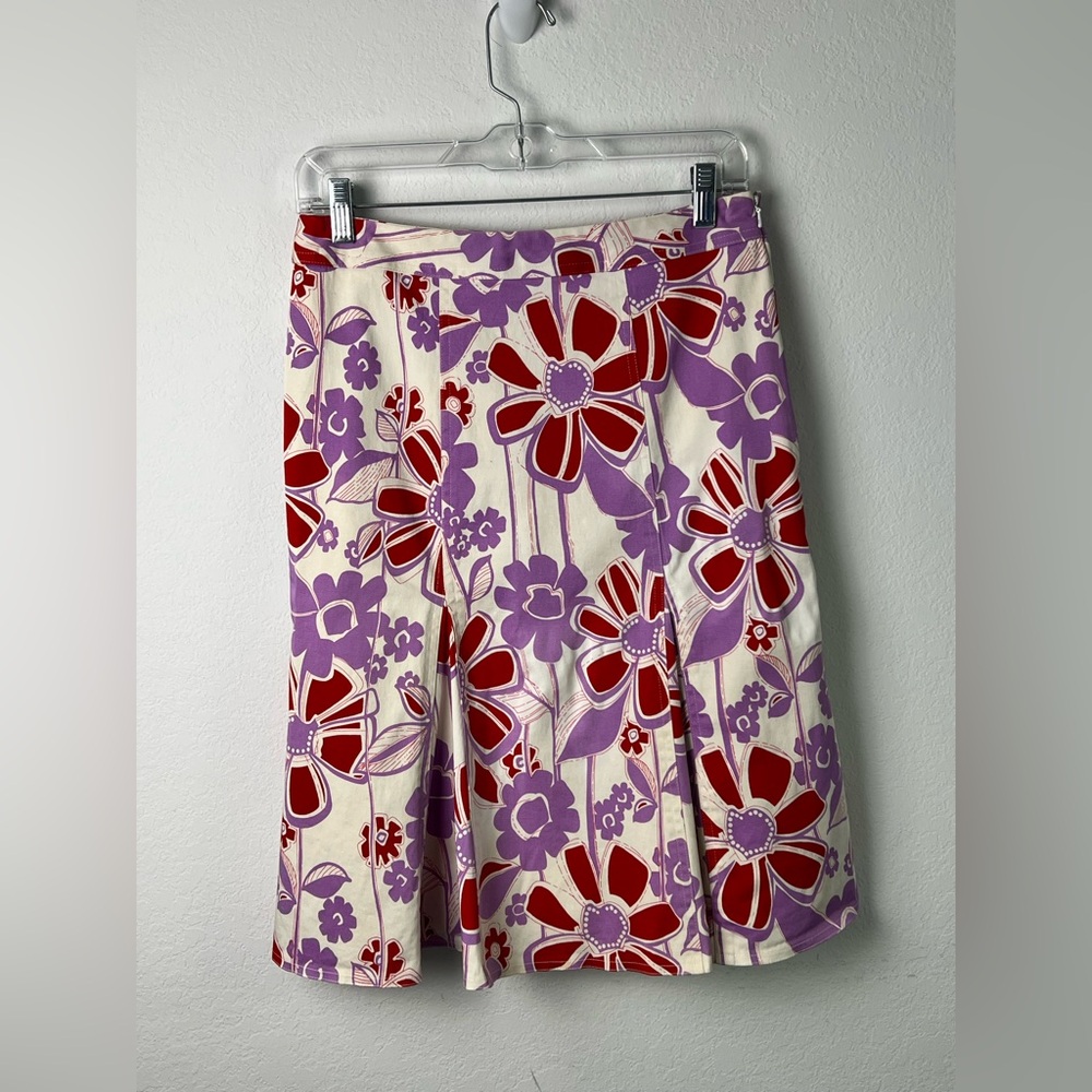 Etcetera White Red Purple Cotton Spandex Floral Flared Skirt